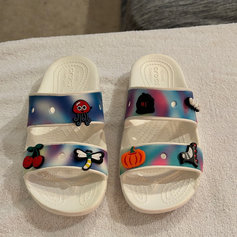 NWOT CROCS Polarized Sandals with Colorful Charms